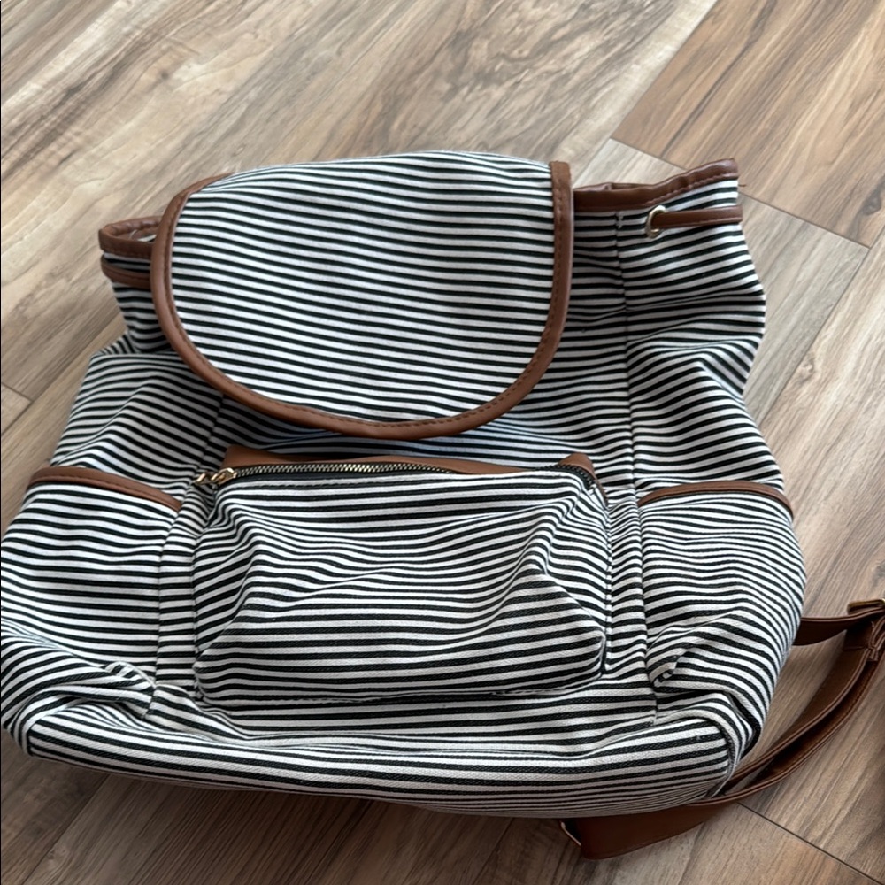 Striped Backpack with Brown Accents